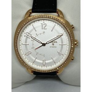 Fossil FTW1208 Women's Black Leather Analog White Dial Hybrid Smart Watch CM369